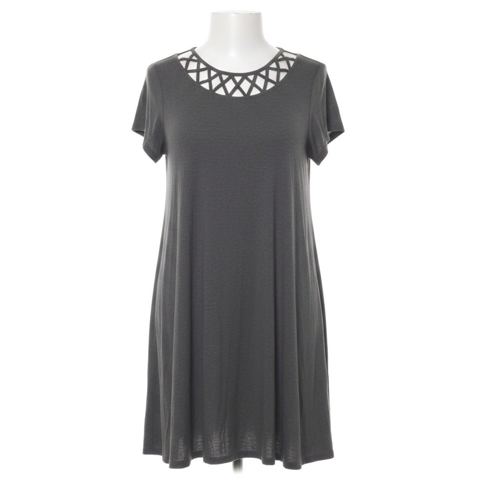 Lane Bryant Gray Lattice Neck Tunic Dress Plus Size 18/20 Mini Swing Trapeze